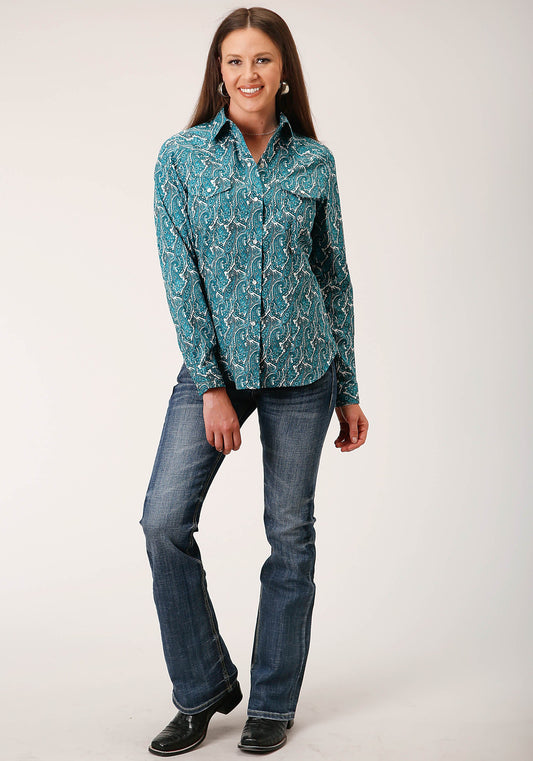 Roper Womens Long Sleeve Snap Upstream Paisley Western Shirt