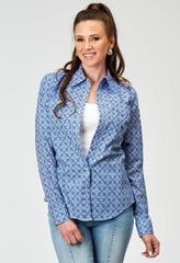 Roper Womens Long Sleeve Snap Blue Skies Tie Print Western Shirt