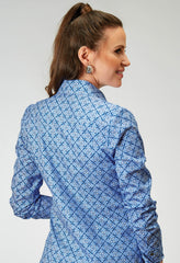 Roper Womens Long Sleeve Snap Blue Skies Tie Print Western Shirt