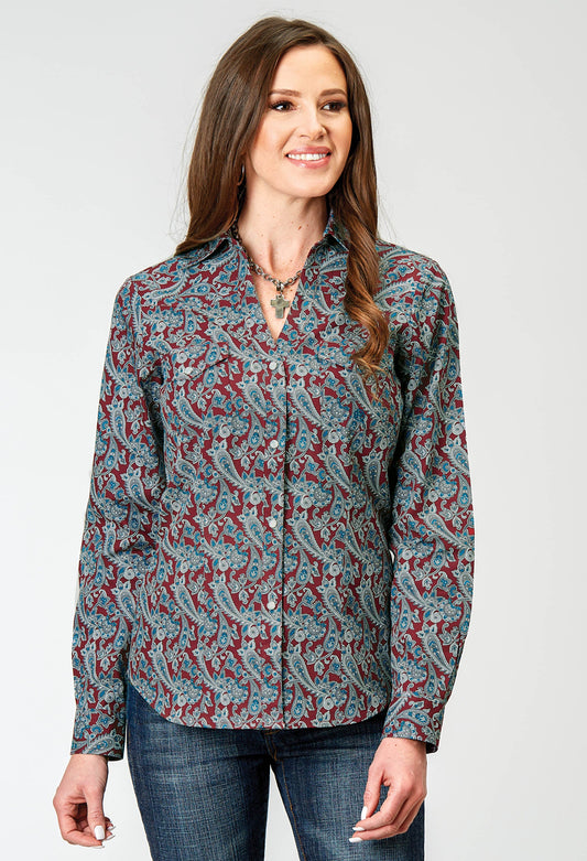 Roper Womens Long Sleeve Snap Red River Paisley Western Shirt