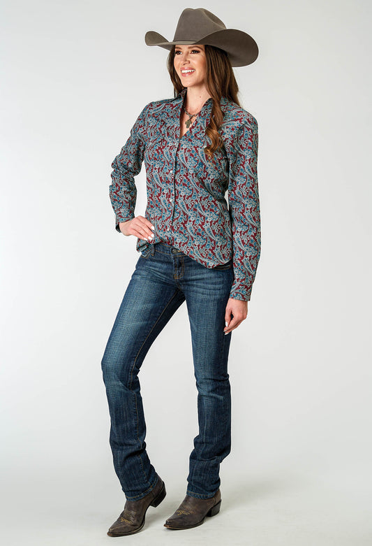 Roper Womens Long Sleeve Snap Red River Paisley Western Shirt - Roper