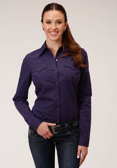 Roper Womens Long Sleeve Snap Black Fill  Purple Western Shirt