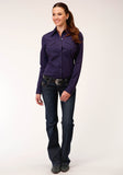 Roper Womens Long Sleeve Snap Black Fill  Purple Western Shirt