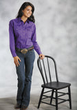 Roper Womens Purple Solid Long Sleeve Western Snap Shirt