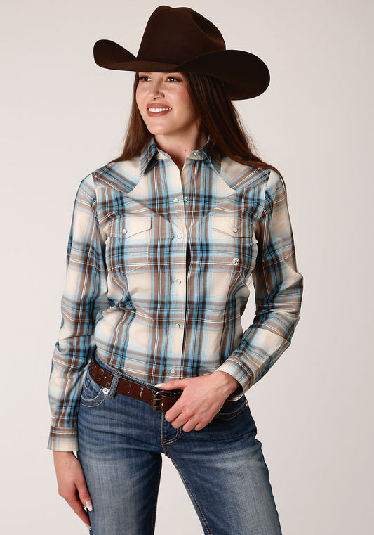 Roper Womens Long Sleeve Snap Cocao Plaid Western Shirt