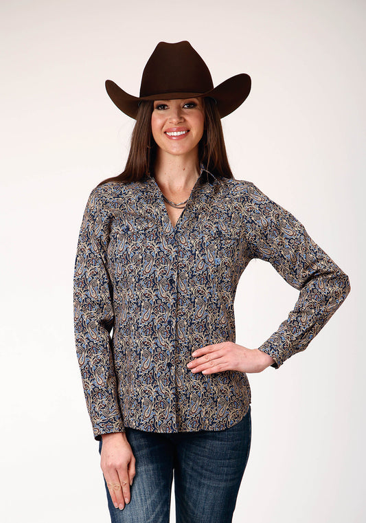 Roper Womens Long Sleeve Button Vintage Paisley Western Shirt - Roper