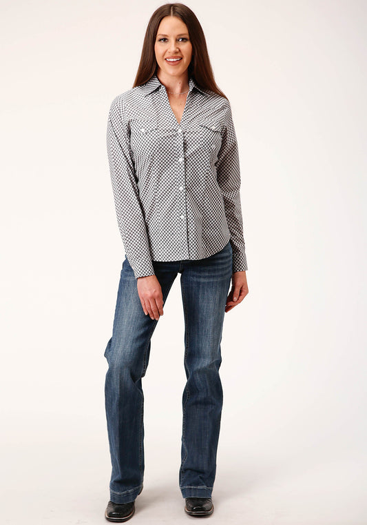 Roper Womens Long Sleeve Button Diamond Star Geo  Grey Western Shirt