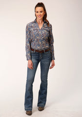 Roper Womens Long Sleeve Button Royal Paisley Western Shirt