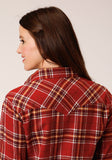 Roper Womens Long Sleeve Snap Rust Wine Gold Plaid Unlined Flannel Shirt Western Shirt