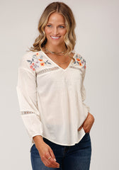 Roper Womens Long Sleeve Voile L S Peasant  Blouse - Roper