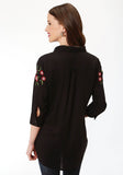 Roper Womens Solid Black With Floral Embroidery Long Sleeve Western Shirt - Roper