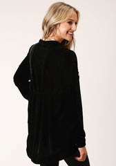 Roper Womens Long Sleeve Black Velvet Tunic Top Blouse