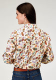 Roper Womens Long Sleeve Snap Feather Toss Printed Rayon Western Blouse