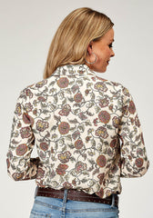 Roper Womens Long Sleeve Button Vintage Floral Print Western Shirt With Tab And Bttn On Sleeves For Rolled Cuffs