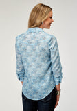 Roper Womens Long Sleeve Button Ikat Cheveron Print Poly Western Shirt With Tab And Button Sleeves For Rolled Cuffs