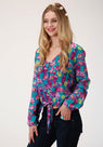 Roper Womens Blue Pink And Green Cactus Print Long Sleeve Western Shirt