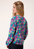 Roper Womens Blue Pink And Green Cactus Print Long Sleeve Western Shirt