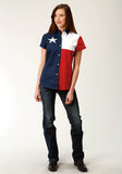 Roper Womens Red White And Blue Pieced Texas Flag Short Sleeve Western Snap Shirt