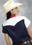 Roper Womens Red White And Blue Colorblocked Pieced Short Sleeve Western Snap Shirt