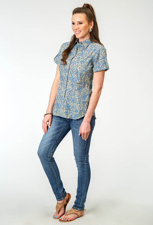 Roper Womens Short Sleeve Snap Delft Paisley Western Shirt