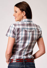 Roper Womens Short Sleeve Snap Gray Cloud Plaid Western Shirt