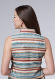 Roper Womens Sleeveless Snap Distressed Aztec Print Top