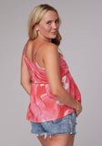 Roper Womens Sleeveless Pink Cream Tie Dye Cotton Tank Top With Ajustable Straps