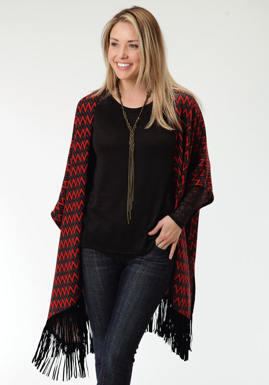 Roper Womens Red And Blue Chevron Print Poncho