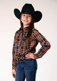 Roper Girls Long Sleeve Snap Arrow Dobby Plaid Western Shirt