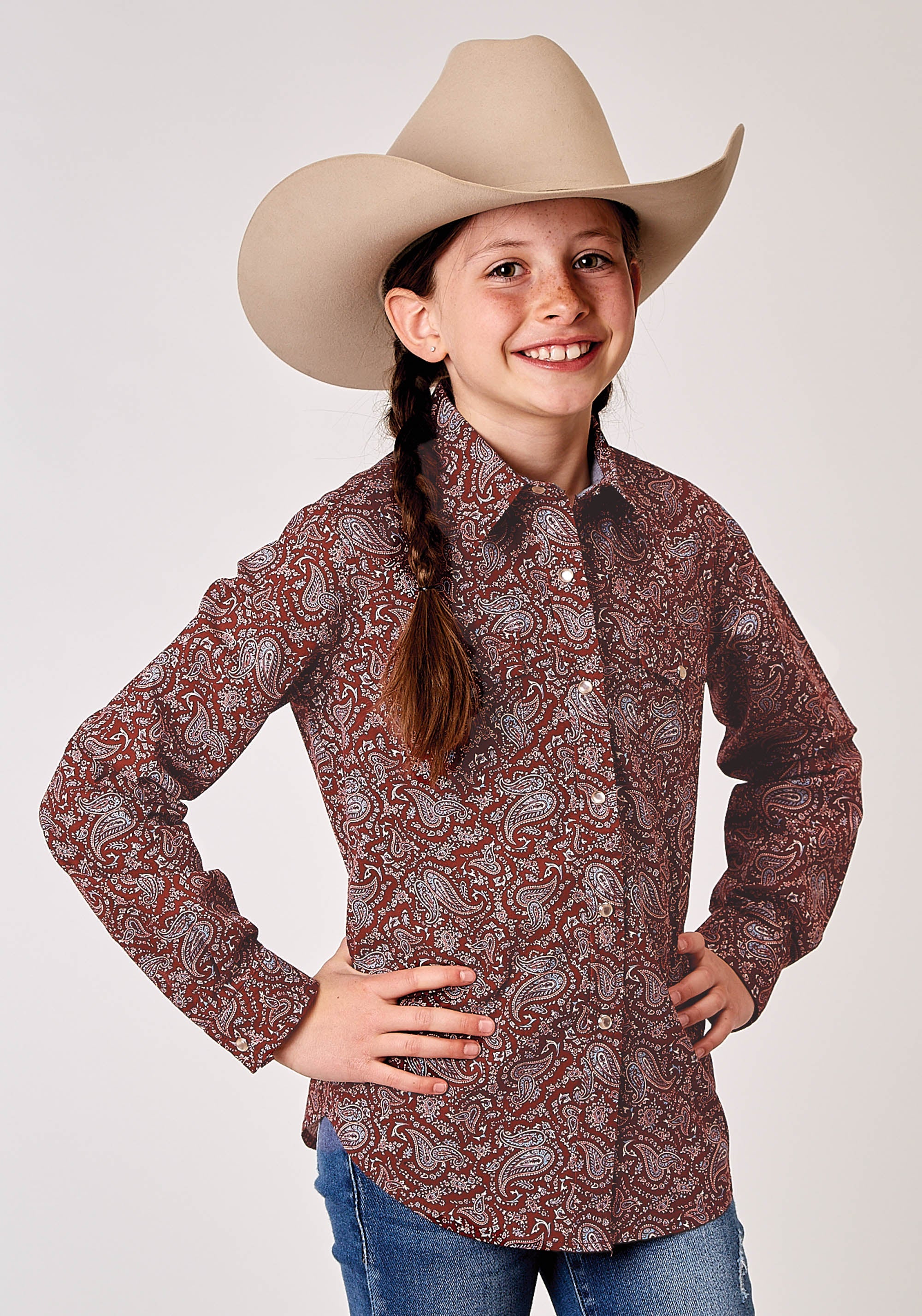 Roper Girls Long Sleeve Snap Vintage Paisley Print Western Shirt