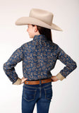 Roper Girls Long Sleeve Snap Navy Paisley Western Shirt