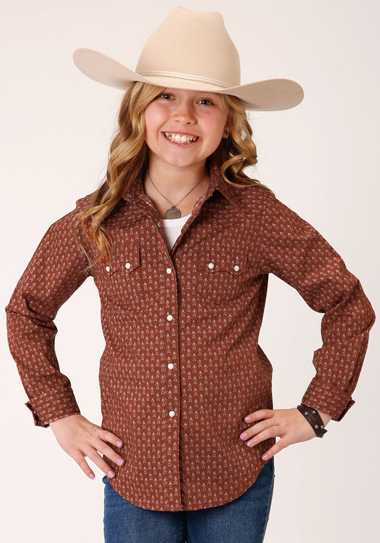 Roper Girls Long Sleeve Snap Arrow Geo Western Shirt