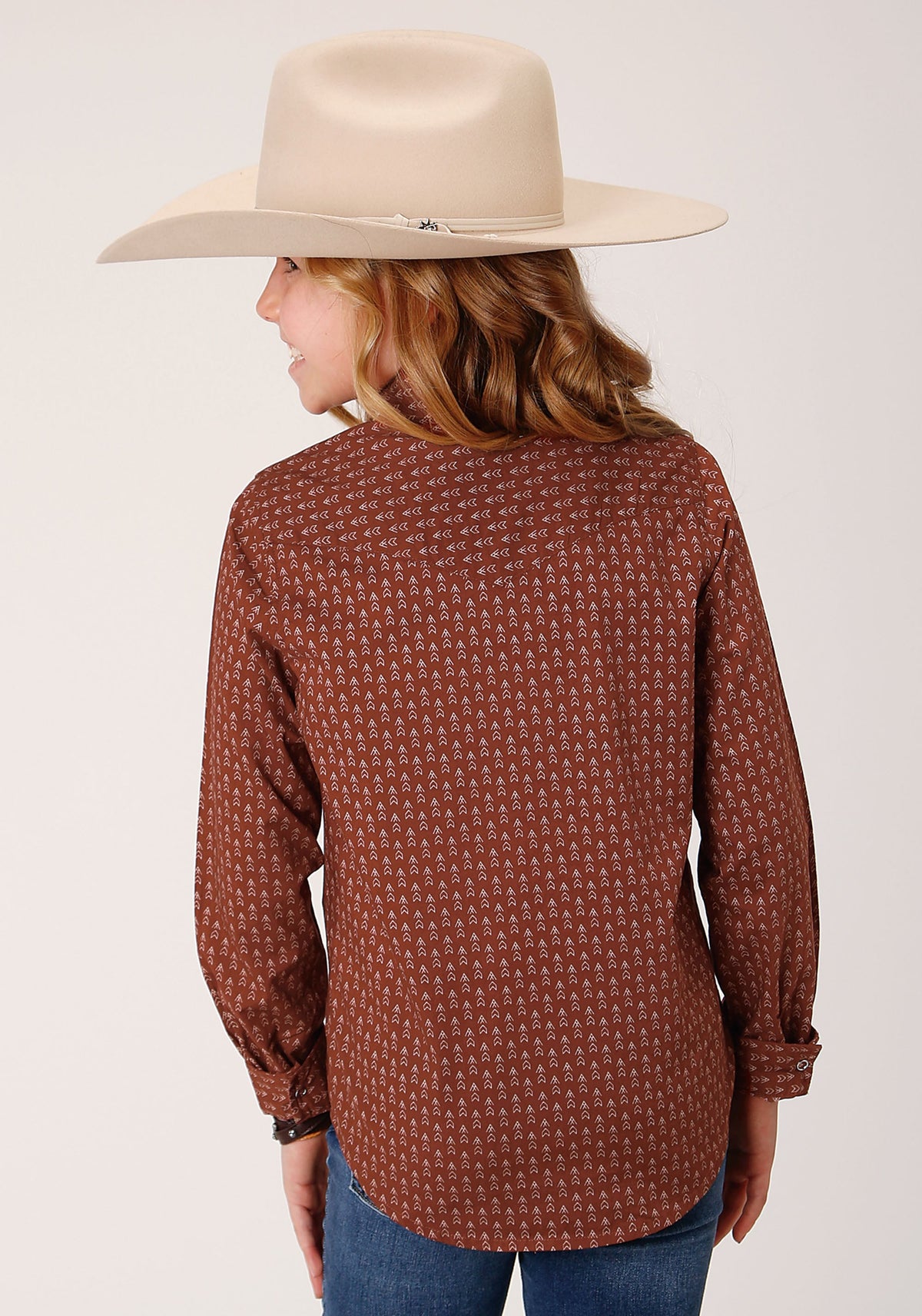 Roper Girls Long Sleeve Snap Arrow Geo Western Shirt