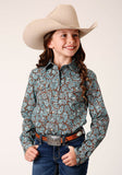 Roper Girls Long Sleeve Snap Turquoise Mine Paisley Western Shirt