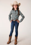 Roper Girls Long Sleeve Snap Turquoise Mine Paisley Western Shirt