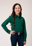 Roper Girls Long Sleeve Snap Black Fill Solid Green Western Shirt