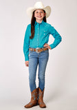 Roper Girls Long Sleeve Snap Solid Poplin Stretch Turquoise Western Shirt