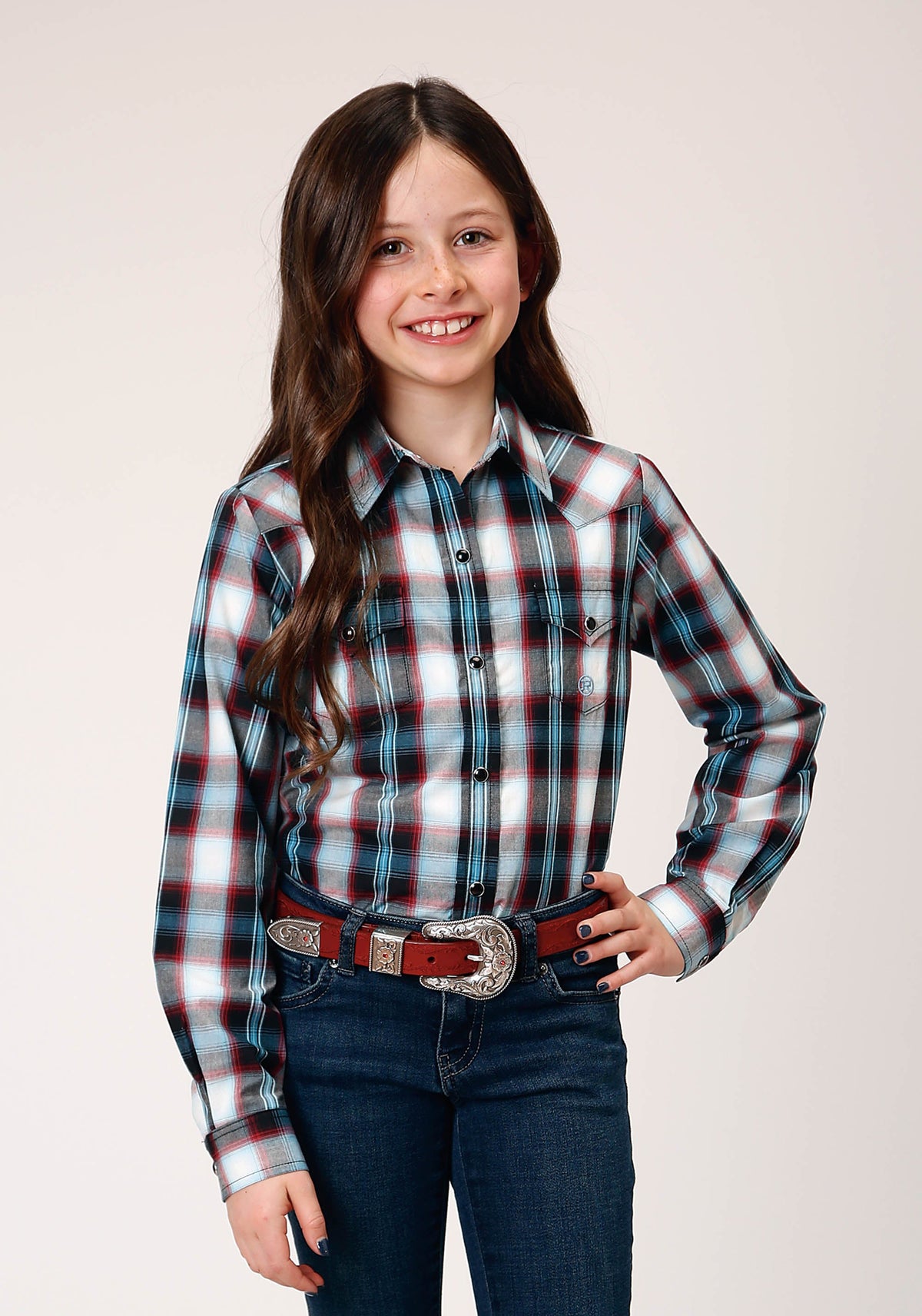 Roper Girls Long Sleeve Snap West Plaid Western Shirt