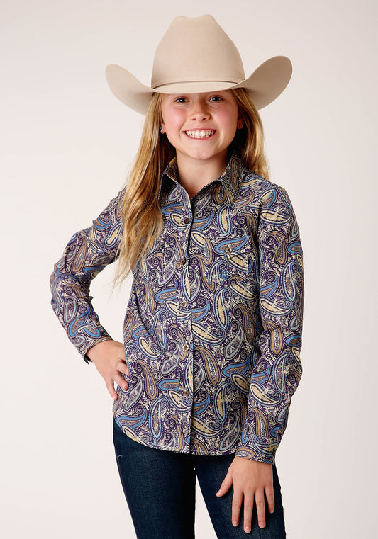 Roper Girls Long Sleeve Button Royal Paisleyn Western Shirt