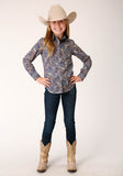 Roper Girls Long Sleeve Button Royal Paisleyn Western Shirt