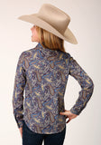 Roper Girls Long Sleeve Button Royal Paisleyn Western Shirt