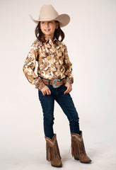 Roper Girls Long Sleeve Snap Collage Print Western Shirt