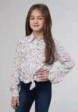 Roper Girls Long Sleeve Snap Scattered Aztec Printed Rayon Western Blouse