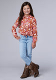 Roper Girls Long Sleeve Snap Groovy Cacti Printed Rayon Blouse With 1 Point Front And Back Yokes