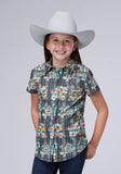 Roper Girls Sleeveless Snap Distressed Tropical Print Western Shirt