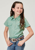 Roper Girls Short Sleeve Button Light Blue Denim Western Blouse With 1 Point Front And Back Yokes Double Needle Stitching