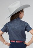 Roper Girls Short Sleeve Button Dark Blue Denim Western Top With 1 Point Front And Back Yokes