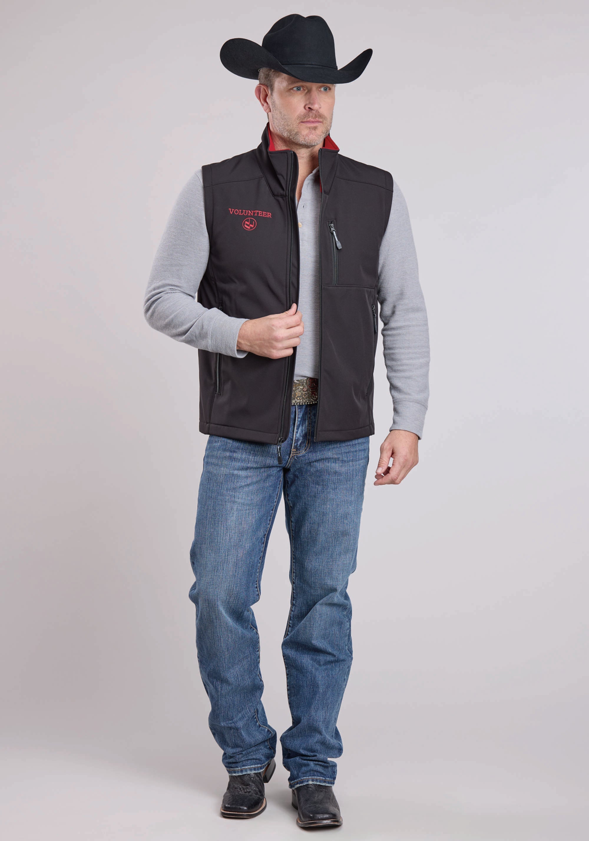 Roper Men's Fleece Lined Softshell Vest* Zipper Lower And Chest Pockets  * Embroidery Detail On Front And Back