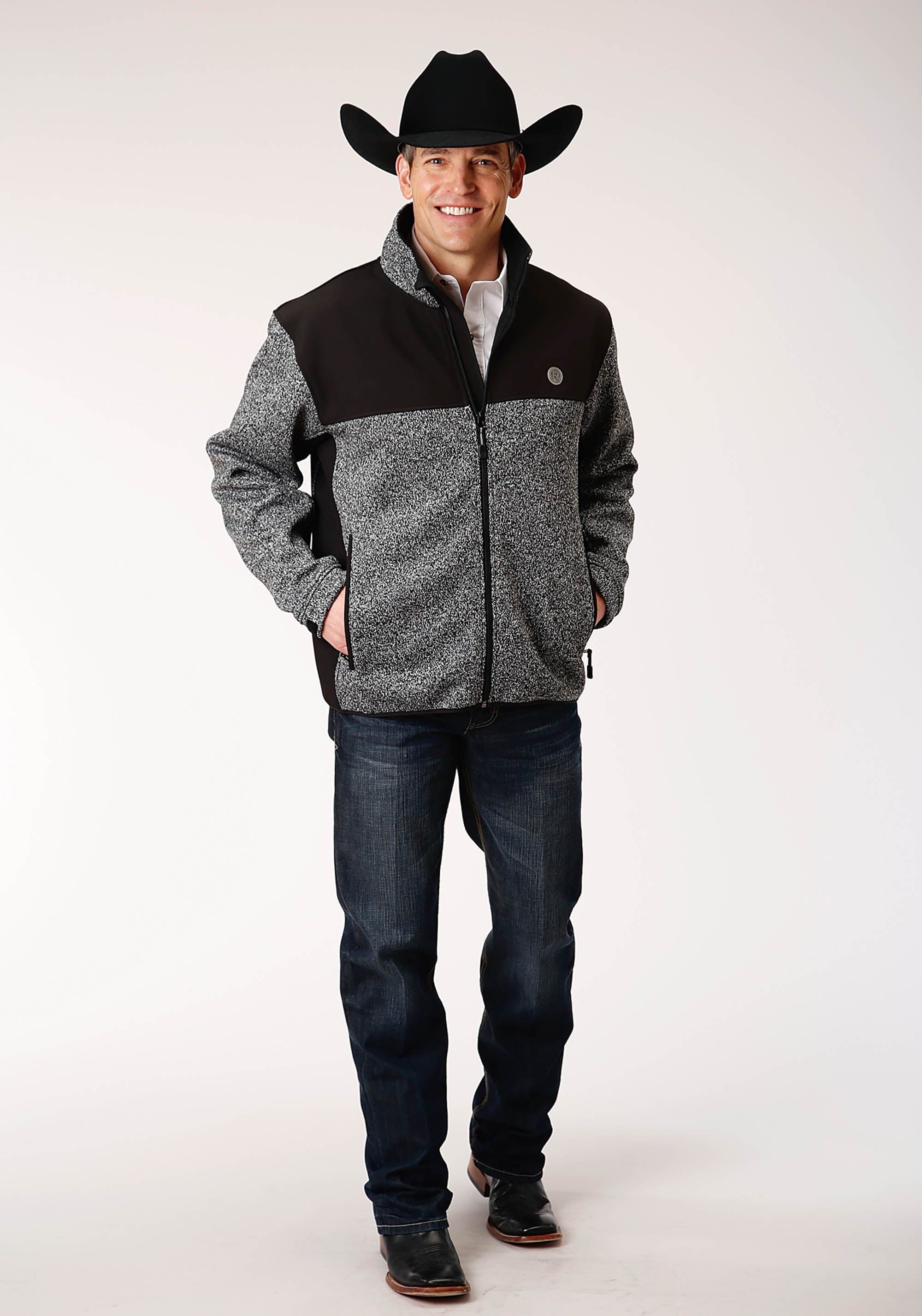 Roper Mens Heathered Charcoal Sweater Knit Jacket - Roper