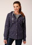 Roper Womens Snap Thermal Lined Flannel Shirt Jacket Navy Pink White Plaid